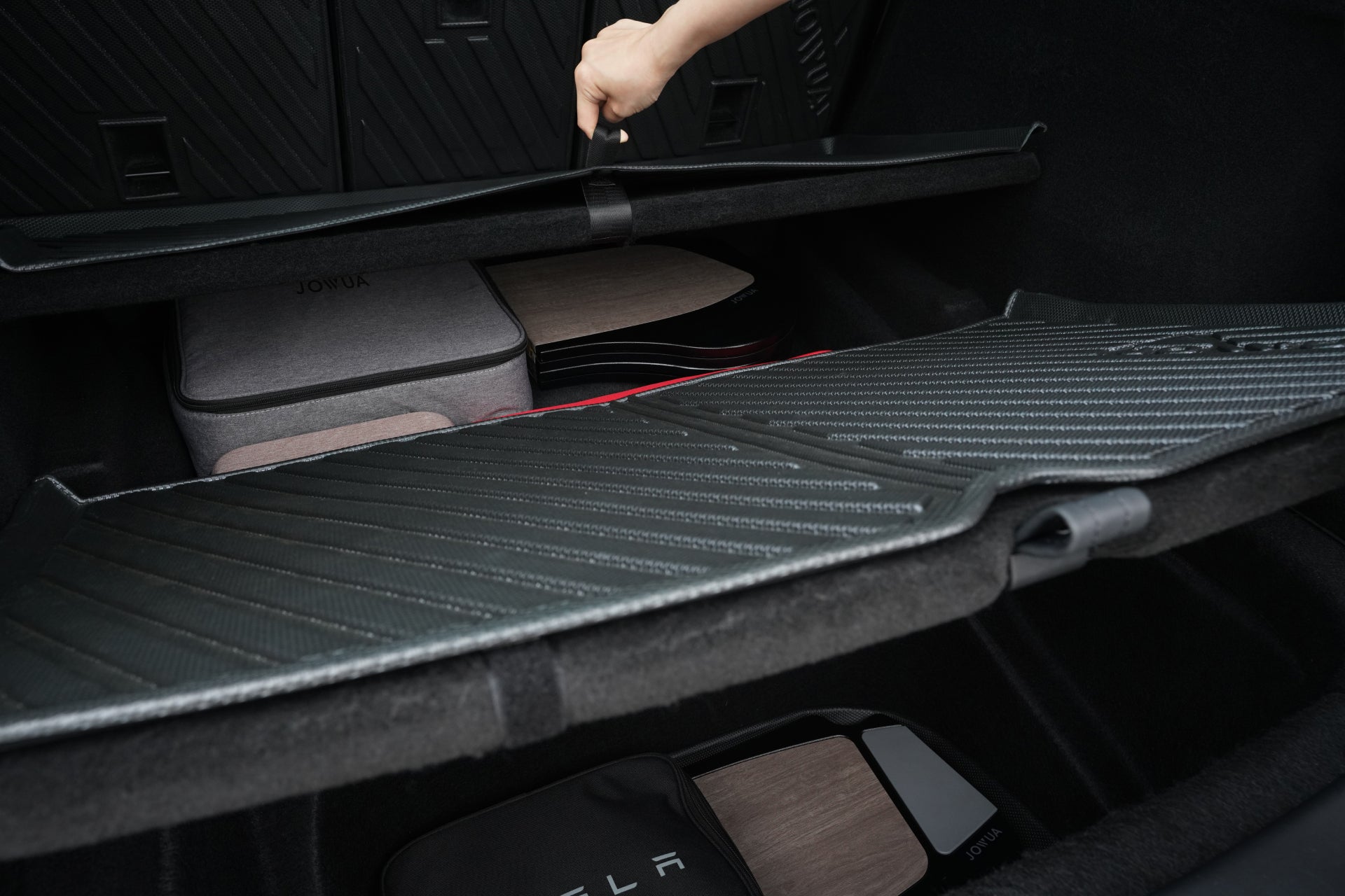 Model Y Trunk Liner Combo with Back seat cover and side bins the possibilities the Model Y trunk liner offer